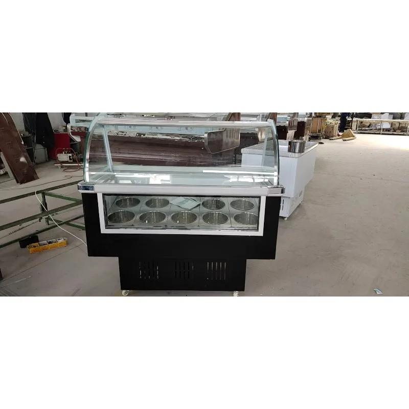 Eiscreme-Vitrine/Eiscreme-Display-Maschine mit wettbewerbsfähigem Preis, 6 Fässer und 10 Tanks