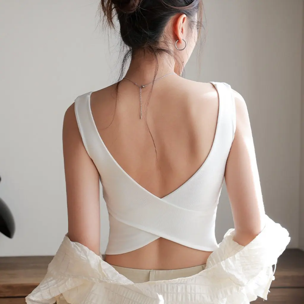 

Women's Summer Style Padded Back U-Neck Cross Vest All-In-One Sling Top Beautiful Design Can Be Worn inside Or outside