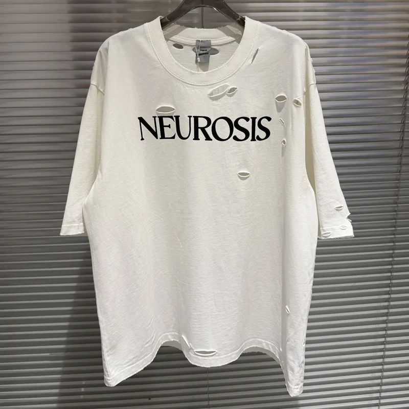 26SS Men's Women's Letter Print Protocol Short Sleeved New High Quality Vintage Washed Top Stock