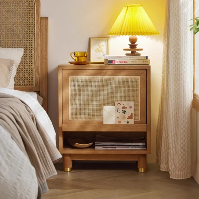 

# Solid Wood Nightstand | Open Storage Bedside With Gold Legs For Bedroom Living Room