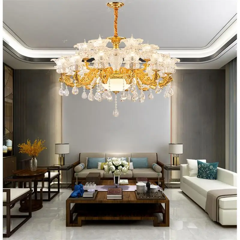 Gold European Clean Crystal Chandelier New Design Villa Living Room Light High Quality Bedroom Dining Room Large Pendant Light