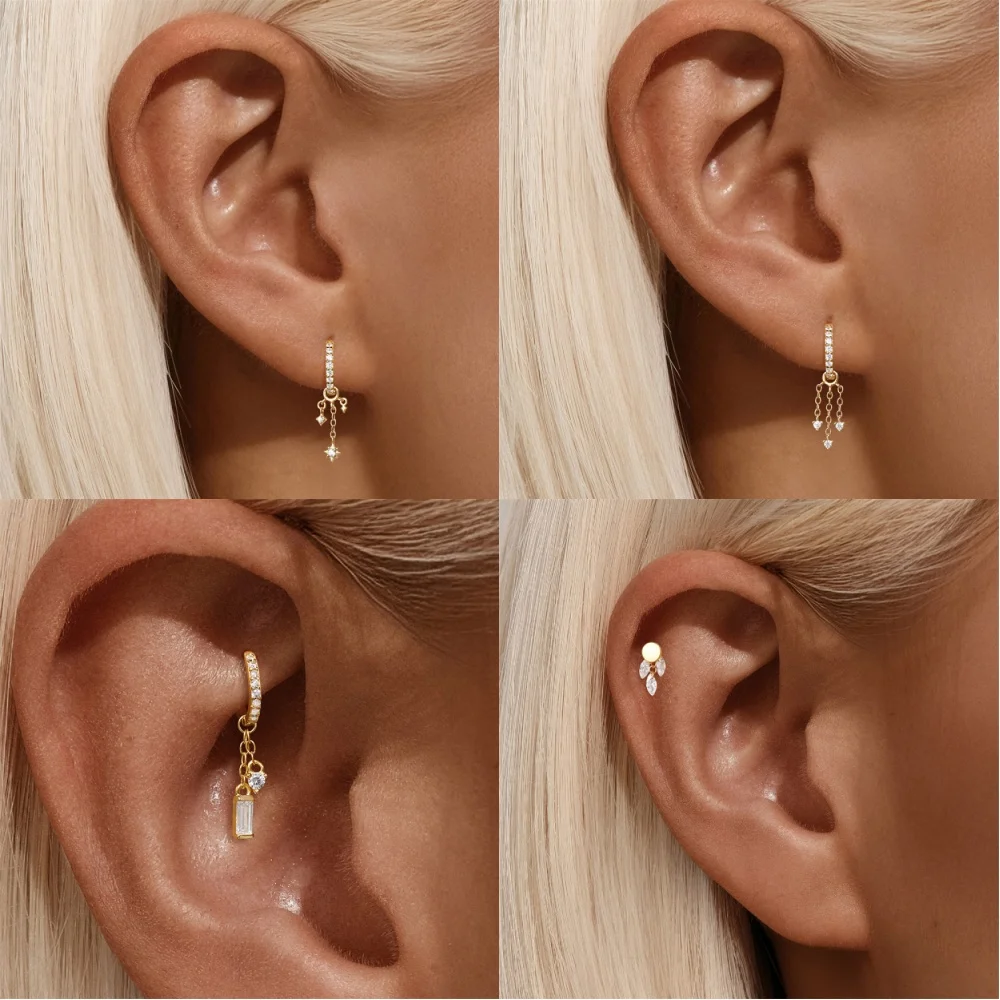 CANNER 1Pc Lotus Zircon Stud Earrings For Women Cartilage Spiral Puncture Earring 925 Silver 18K Gold Ins Fine Jewelry Gifts
