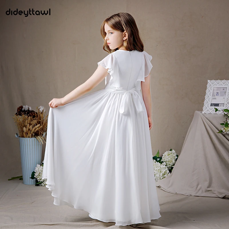 Dideyttawl Schmetterling Sleeve Chiffon Blume Mädchen Kleider 2023 Bodenlangen Junior Brautjungfer Kleid Konzert Party Erste Kommunion