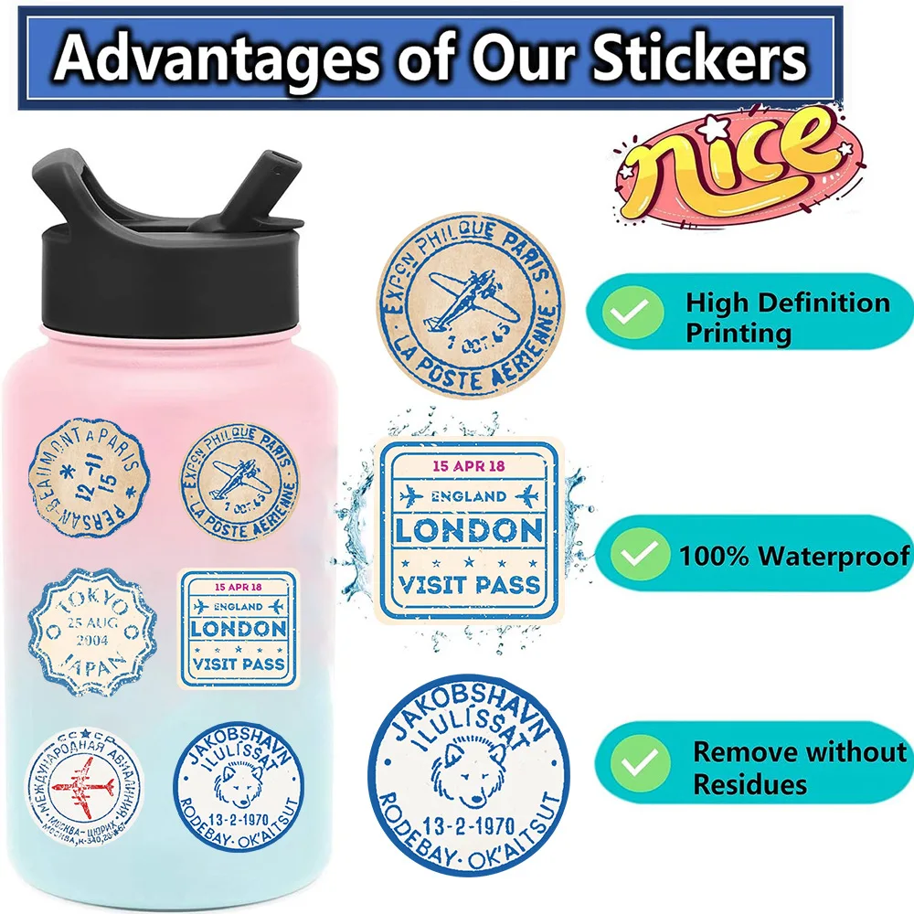 50Pcs Retro Travel Ticket Stub Stickers Vintage Graffiti Decals For Water Bottle Laptop Luggage Skateboard Waterproof Sticker