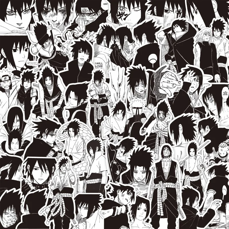 Naruto Anime Cartoon Adesivos para Crianças, Adesivos preto e branco, Uchiha Sasuke Adesivo, Notebook, Decalque Garrafa De Água, Presente Da Festa, Legal, 65 Pcs, 70 Pcs, 75Pcs