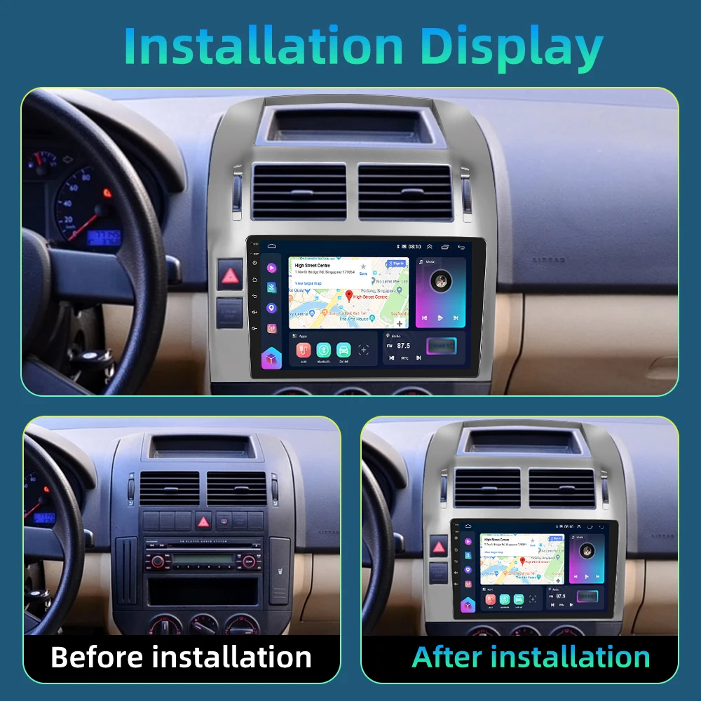 Podofo AI Voice Car Stereo For Volkswagen Polo 2004-2011 2Din Multimedia Player Carplay Android Auto GPS Navigation Car Audio