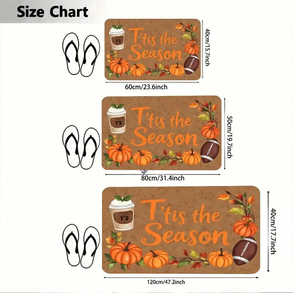 1pc Modern Style Rug Carpet Doormat, Tis Season Pumpkins, Coffee, And A ( 2), Bedroom Living Room Home Kitchen Decor Indoor Holiday Decoration, Autumn And