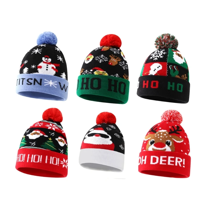 Acrylic Knitted Hat Santa Snowflakes Pattern Lightweight Headgear For Unisex