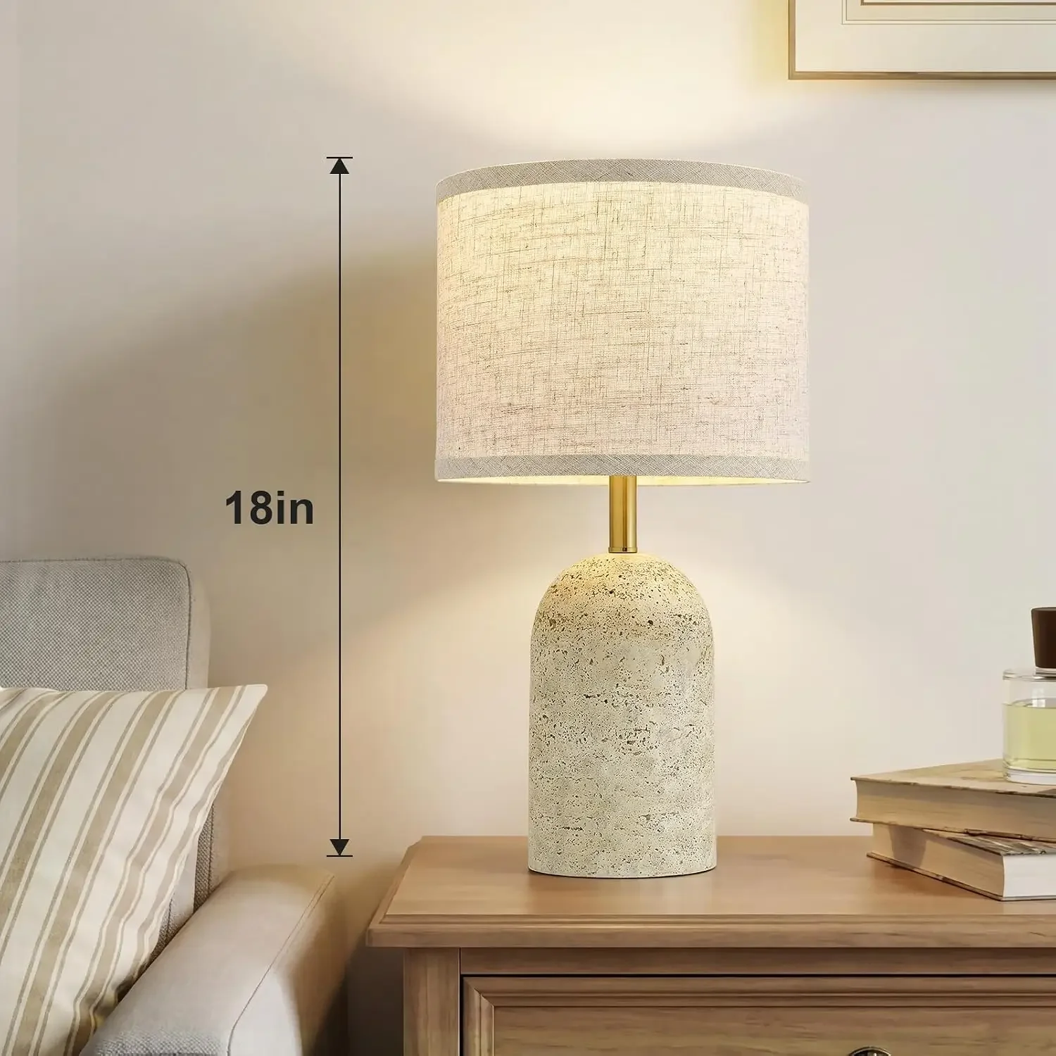 2-Piece Stone-Look Resin Table Lamps, 18" Bedside Lamps for Living Room, Bedroom, Nightstand, Home Office, Warm Lighting with Linen Shades view 4