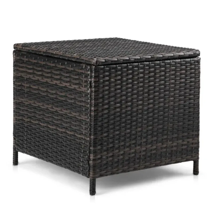 Outdoor PE Wicker Side Table with Storage Patio Rattan End Table Square Container for Furniture Covers Toys and Gardening Tools