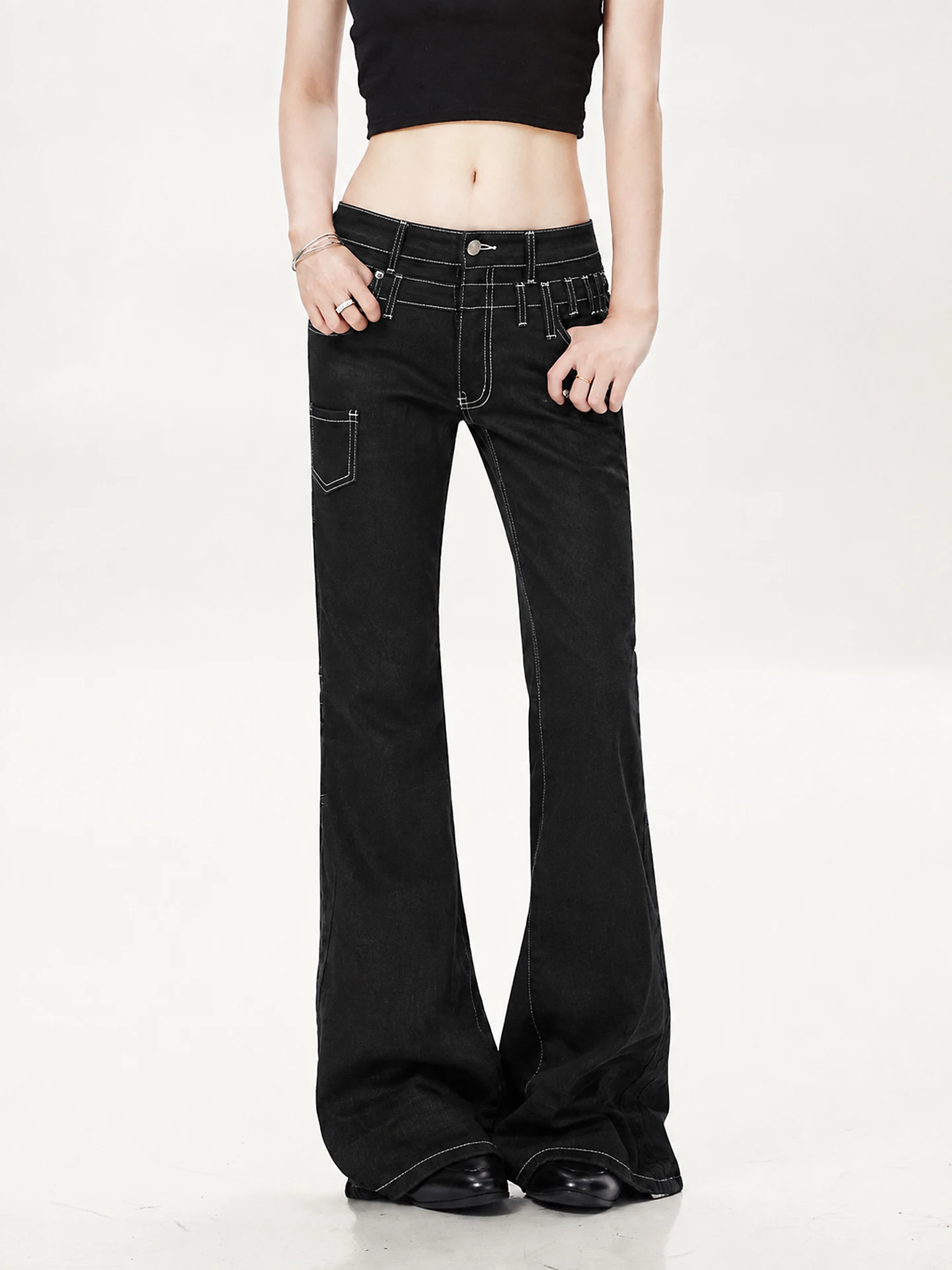 Washed Original Jeans Women's Low Waist Flared Leggings Casual Straight Cotton Pants Comfortable Breathable All Season