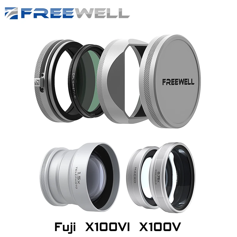 

Freewell New Style Fujifilm 2-in-1 Macro Wide Angle Lens,1.5x Telephoto Lens,CPL/GMIST Filter for Fuji X100VI and X100V Cameras