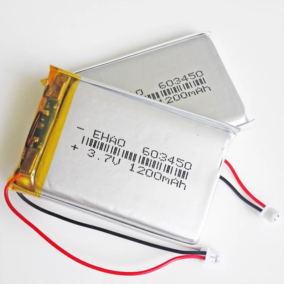 3.7V 1200mAh Lithium Polymer LiPo Rechargeable Battery 603450 + JST 1.25mm 2pin Connector For GPS DVD Mobile Video Game E-books