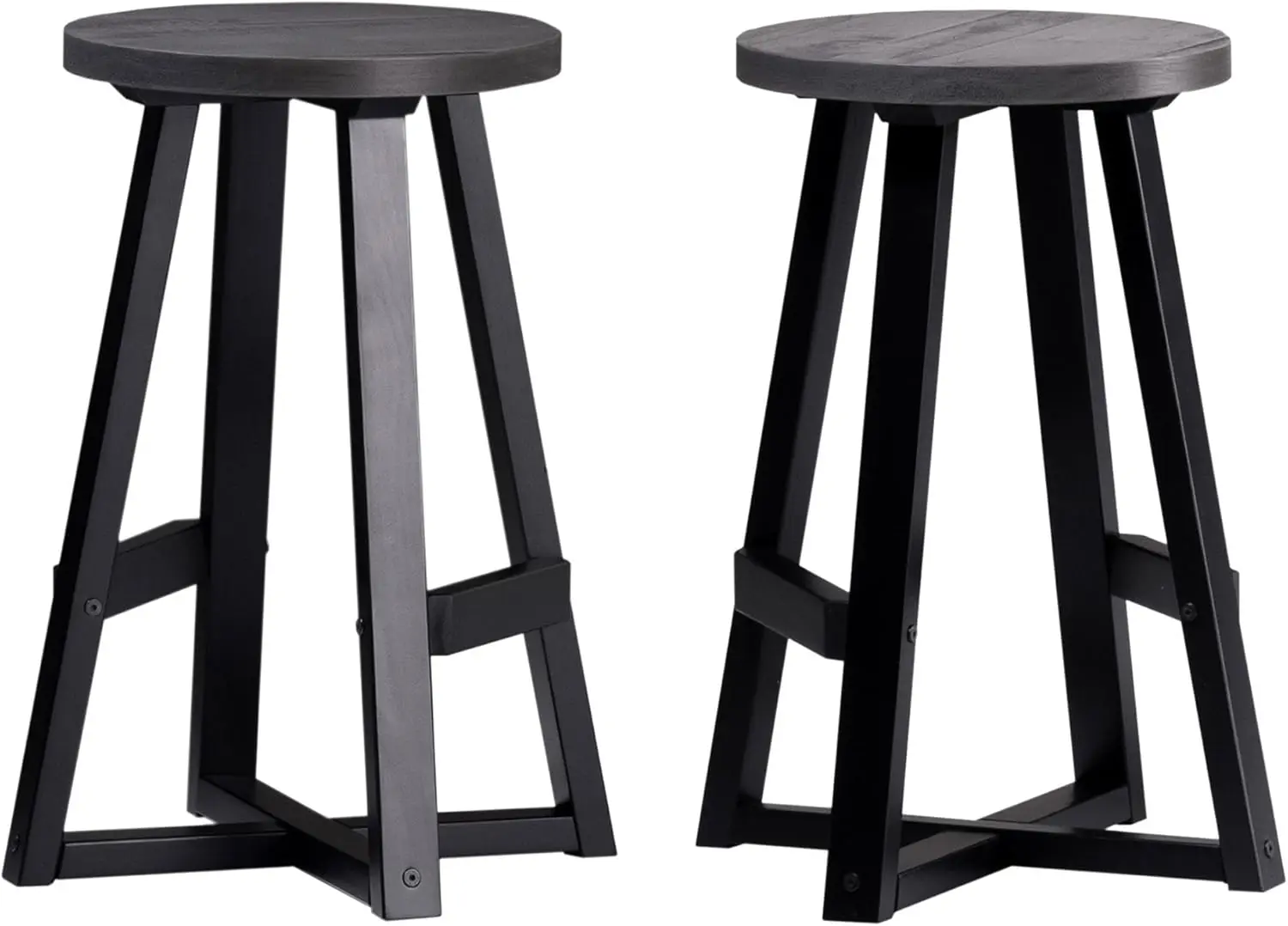 

Abernathy Rustic Metal And Distressed Wood Round Dining Stool, Set Of 2, Grey