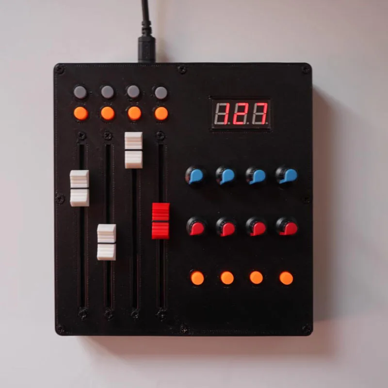 MIDI Controller 4 Faders 12 Pads 8 Knobs CC Value Display USB-B Port for DJ Music Production