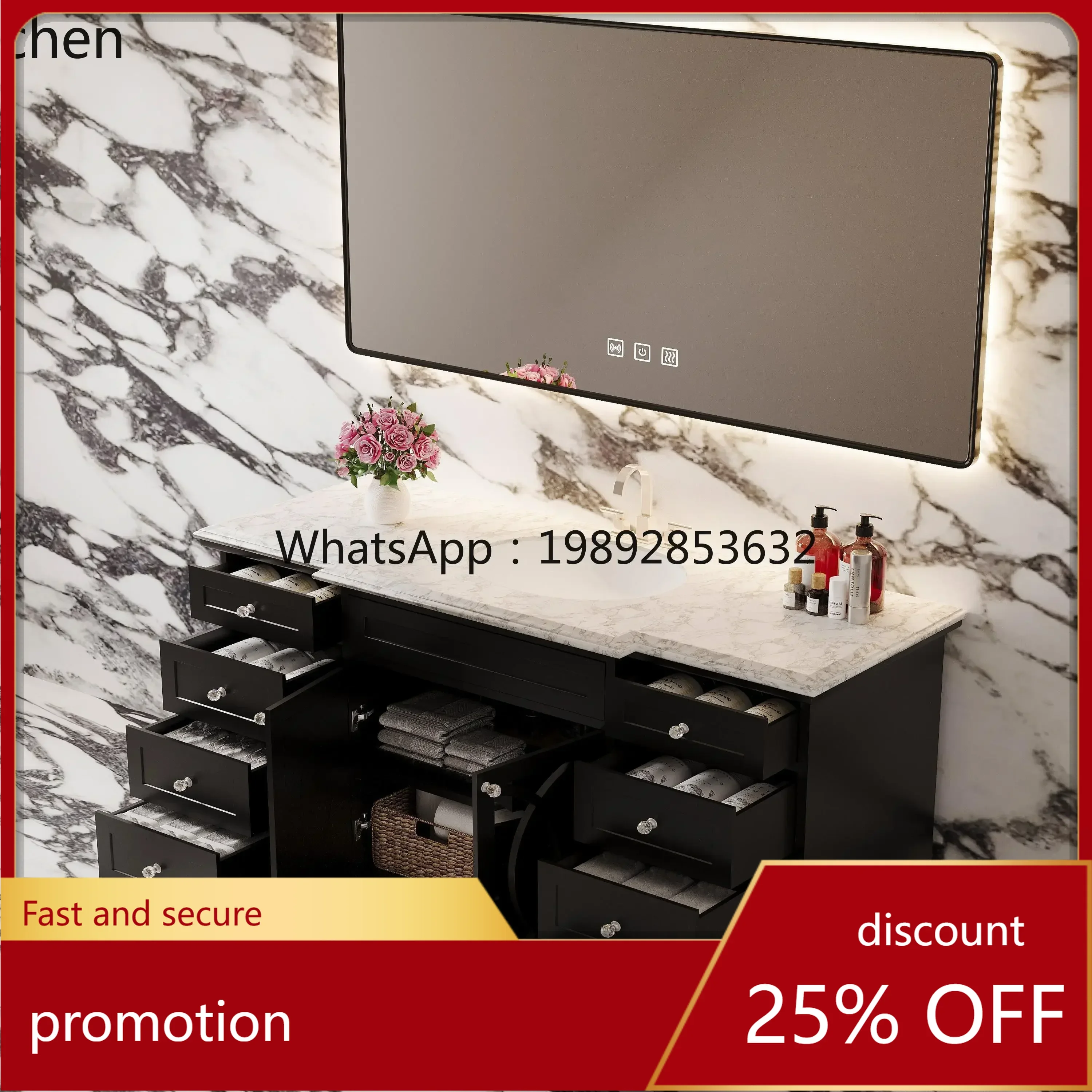 

YFY solid wood floor seamless basin bathroom cabinet high-end basin cabinet