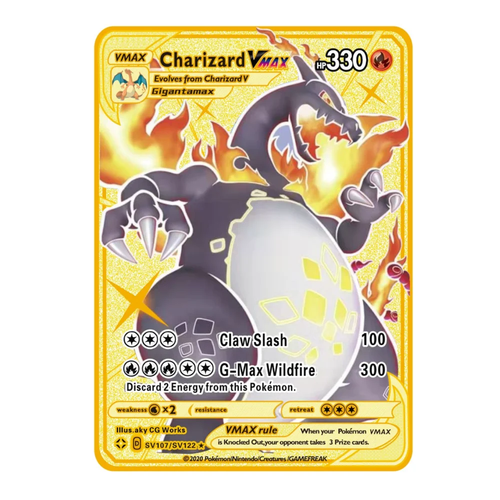 35 style English Sale well  pokemon metal card vmax gx ex original pikachu charizard gold game collection cards