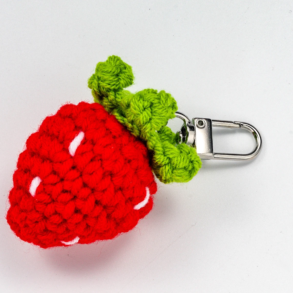 Red Strawberry Keychain with Green Leaf & White Flower. Cute Fabric Accessory for Bags, Cars, or as a Gift.