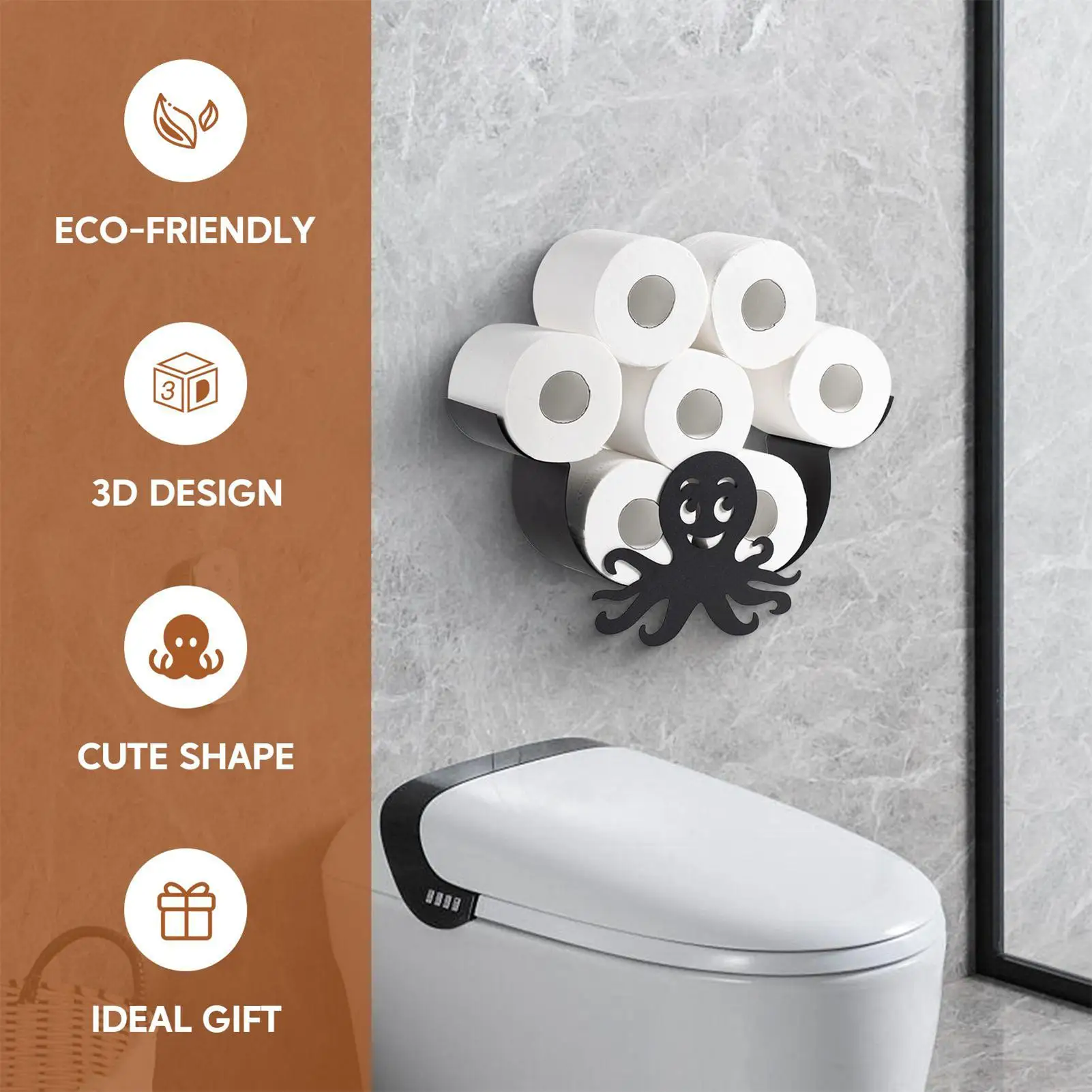 

Fun Toilet Paper Holder Octopus Design Toilet Paper Shelf With Storage Roll Tissue Organizer For Home Farmhouse Bathroom RV Wall