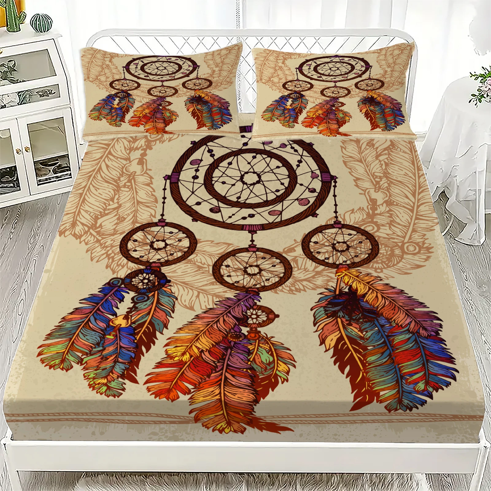 

3D Imagination Painted Patterns Printed Fitted Sheet and 1/2 Pillowcases Queen King Size Suitable for Both Boys and Girls