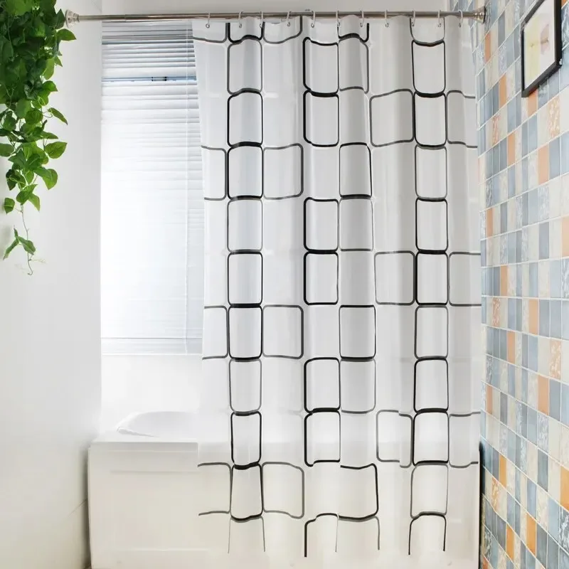 1pc with Pattern Shower Curtain PEVA Waterproof Shower Curtain Bathroom Partition Curtain Bathroom Decoration Accessories