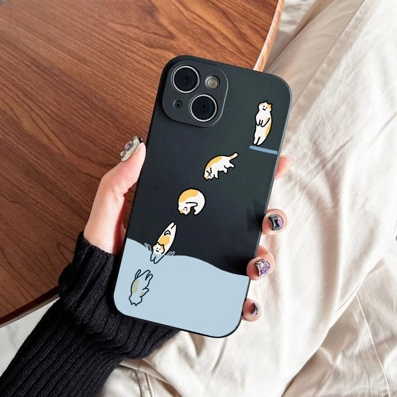 

For Realme C75 C75X C67 C65 C60 C55 C53 C51 C35 C33 C33S C31 C30 C30S C25 C25S C21 Phone Case Funny Diving Cat Cute Soft Cover