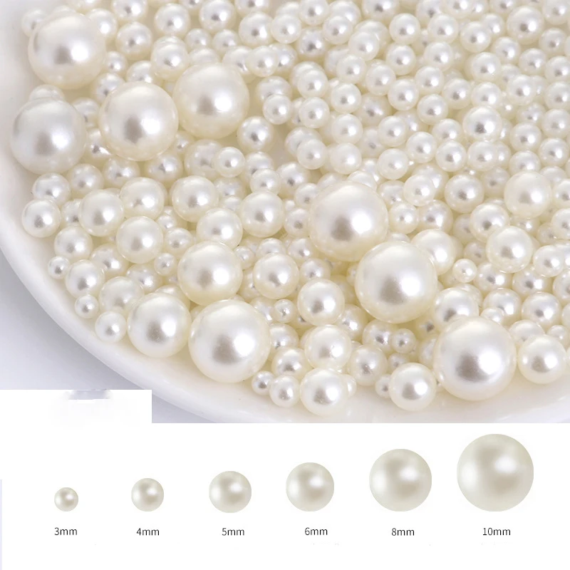 3mm-16mm Size ABS Imitation Pearl Bead Loose Spacer Beads for Jewelry Making White Beige DIY Imitation Garment Beads Bracelet