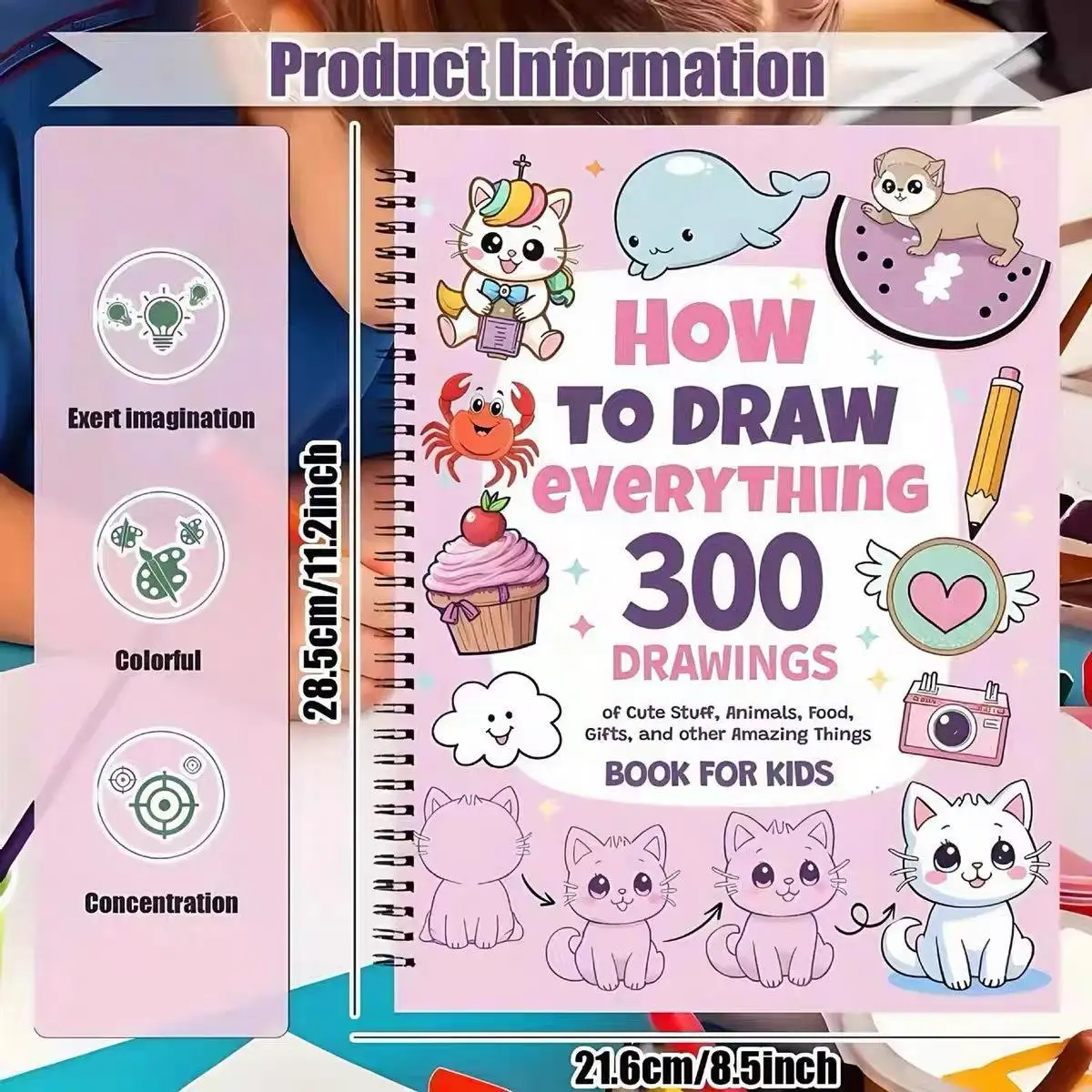How to Draw Everything Step by Step Book 300 Cute Drawings Animals Food Gifts for Kids Beginners Art Gift
