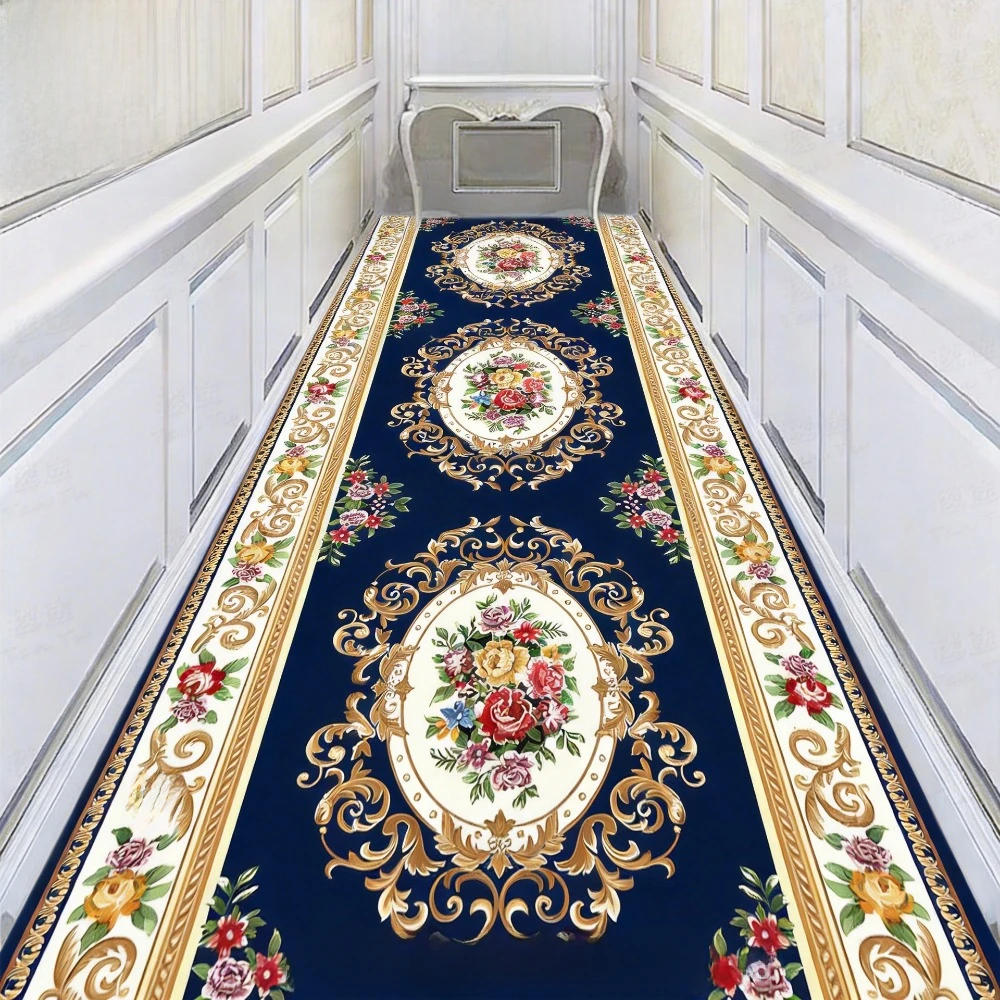 Luxury European Long Corridor Carpet Living Room Decoration High-end Hallway Rug Hotel Aisle Non-slip Floor Mat Customizable