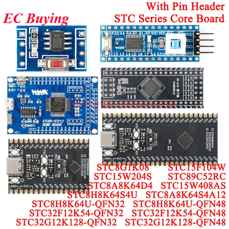 1-2pcs STC8G1K08 STC15F104W STC15W204S STC8A8K64D4 STC15W408AS STC8H8K64S4U STC89C52RC STC8H8K64U STC32F12K54 STC32G12K128 Board