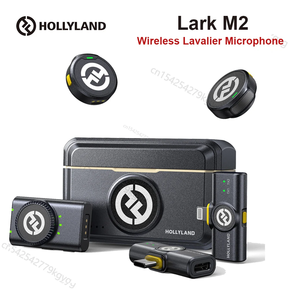 نظام ميكروفون Hollyland Lark M2 اللاسلكي Lavalier بطول 300 متر، ميكروفون صغير لطية صدر السترة لكاميرات iPhone Android