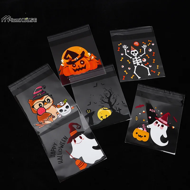 50Pcs 6-In-1 Halloween Candy Packaging Bag Ghost Festival Party Gift Self Sealing Bag Trick Or Treat Halloween Snack Gift Bags