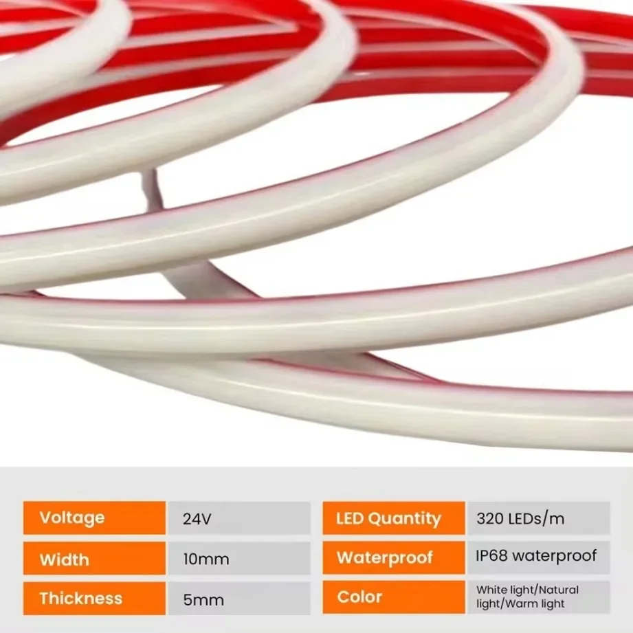 COB LED Light Strip Flexible LED Tape 320LEDs/M IP68 Waterproof CRI90 DC24V COB Silicone Tube High Density Liner LED Strip Lamp