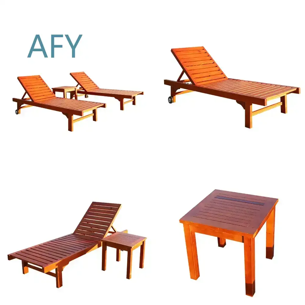 Outdoor Solid Wood Lounger for Hotel B&B Villa Beach Balcony Pool Patio Garden Waterproof Sunscreen Leisure Lounger Outdoor