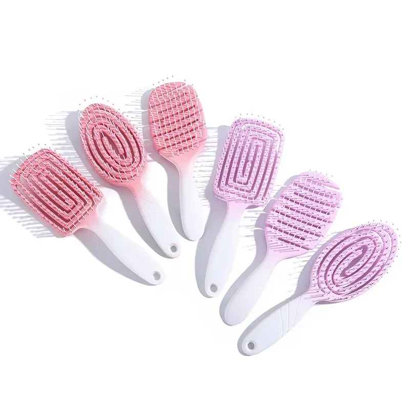 Gradient Color Hollow Out Massage Comb Hair Brush Detangling Wet Curly Hair Brushes Barber Comb Home Women Hair Styling Tools