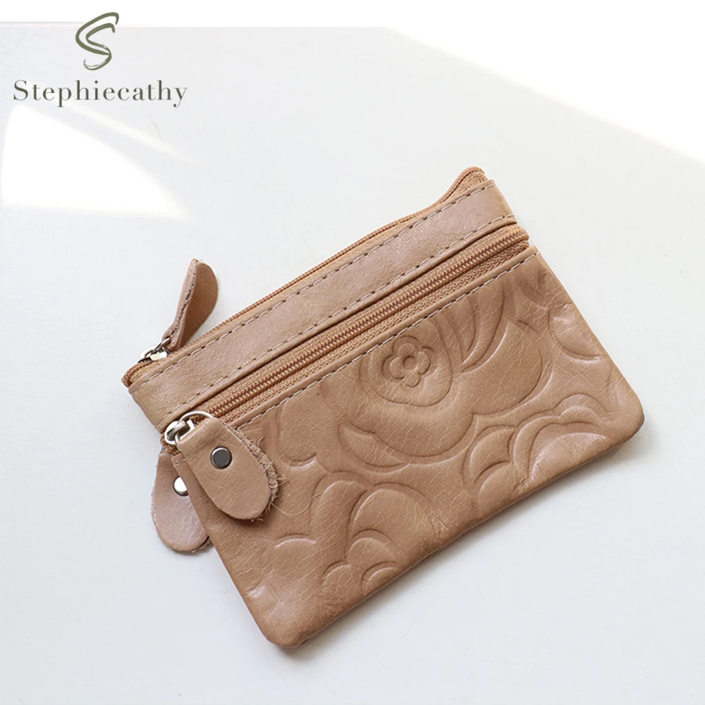 SC Luxury Flower Printed Cowhide Wallet Women Wax Genuine Leather Small Card Holder Female Multi Pockets Key Chain Coin Purses