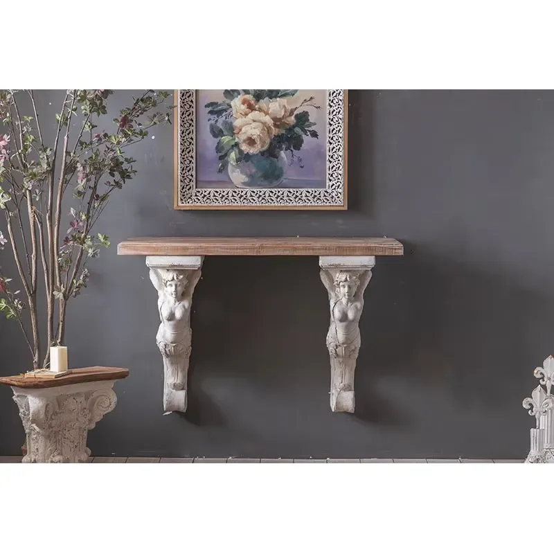 New design figure Mgo sculpture living room decoration European style wall hanging floating wooden shelf display shelf