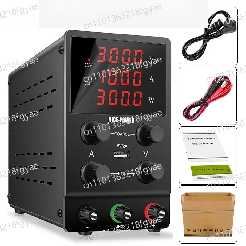 

Black USB 4Digits Adjustable Laboratory DC Power Supply 30V 10A Regulated Switching Power Supplies 60V/120V 3A Repair PCB