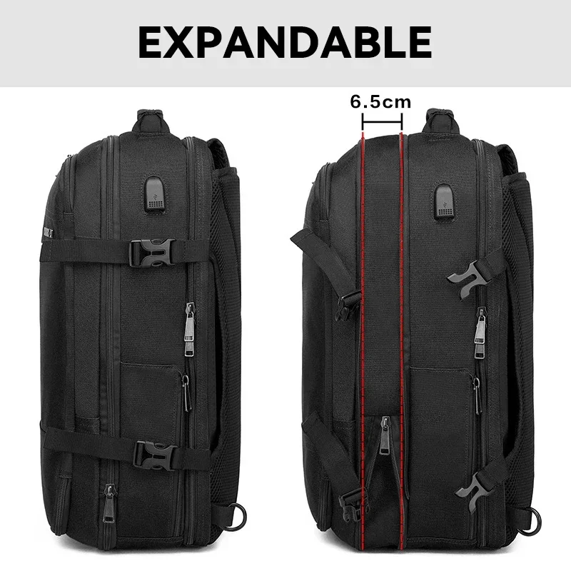 40L Mens Backpack Large Capacity Expandable Male Business Travel Bags USB Charging Waterproof 17.3 Inch Laptop Backpacks