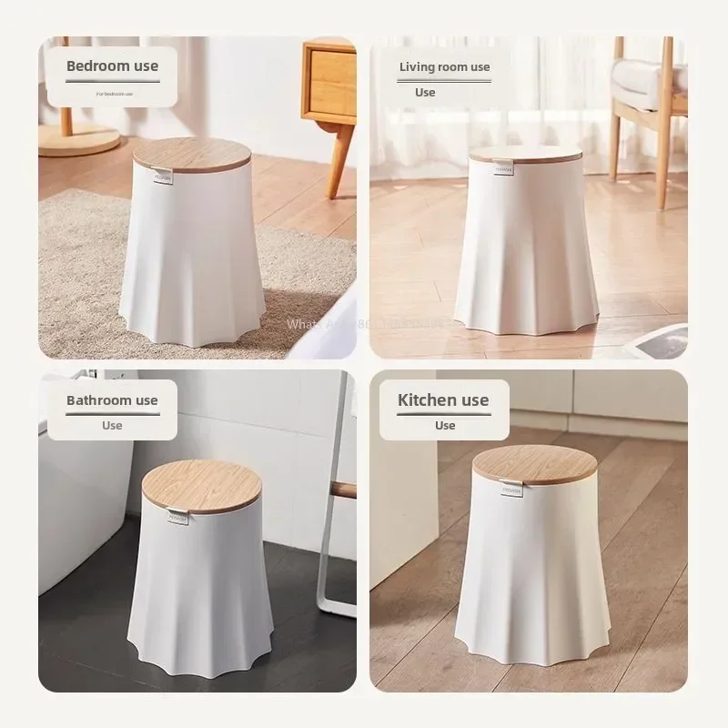 

Imitation wood grain anti-pet turning trash can high value household living room covered bathroom bedroom kitchen creative