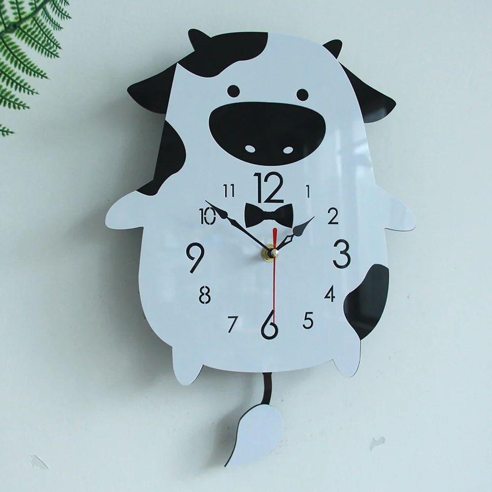 

Cartoon Cow Shape Silent Wall Clock for Kids Room Modern Acrylic Decor No Ticking Easy to Hang Black White Hanging Wall Clock