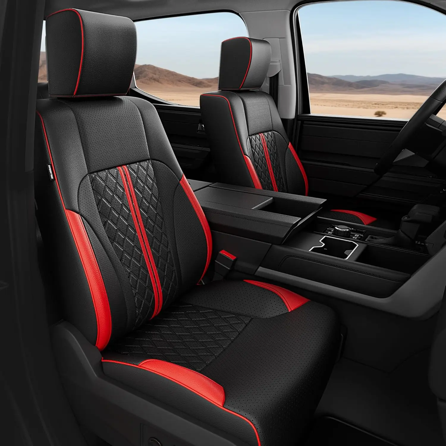 Toyota Tundra Interior Protection: Waterproof Custom - Fit Car Seat Covers in Black Red for 2022 - 2026 Crew Max Double Cab