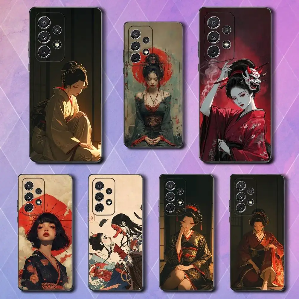 

Painting Art Geisha Woman Phone Case For Samsung S25,S24,S23,S22,S21,S20,S10,Ultra,Plus,Lite,FE,Soft Silicone Black Cover