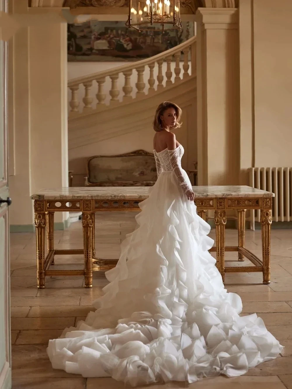 Customized Luxurious Mermaid Lace Beaded Women's Wedding Dress Sexy Exposed Strap Detachable Skirt Bridal Dress Vestido De Novia