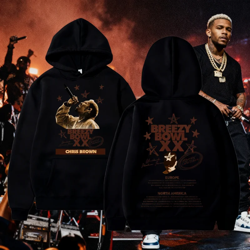 25/26 الخريف الشتاء مغني الراب كريس براون بريزي السلطانية XX جولة هوديي الرجال النساء الهيب هوب موضة البوب الموسيقى القطن البلوزات الملونة #1