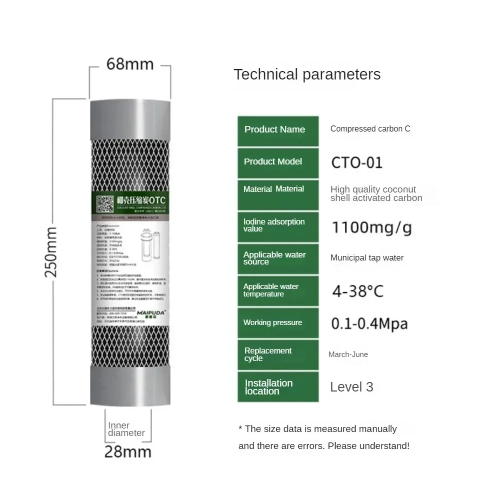 Универсальный 10-дюймовый фильтр для очистителя воды, сменный элемент для домашнего пищевого класса, уплотнение из активированного угля, передний фильтр