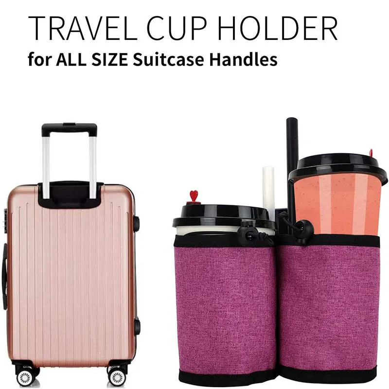 TY Luggage Travel Cup Holder Durable Drink Caddy Bag Hold Two Coffee Mugs Roll on Suitcase Handles Traveler Accessory Men Women