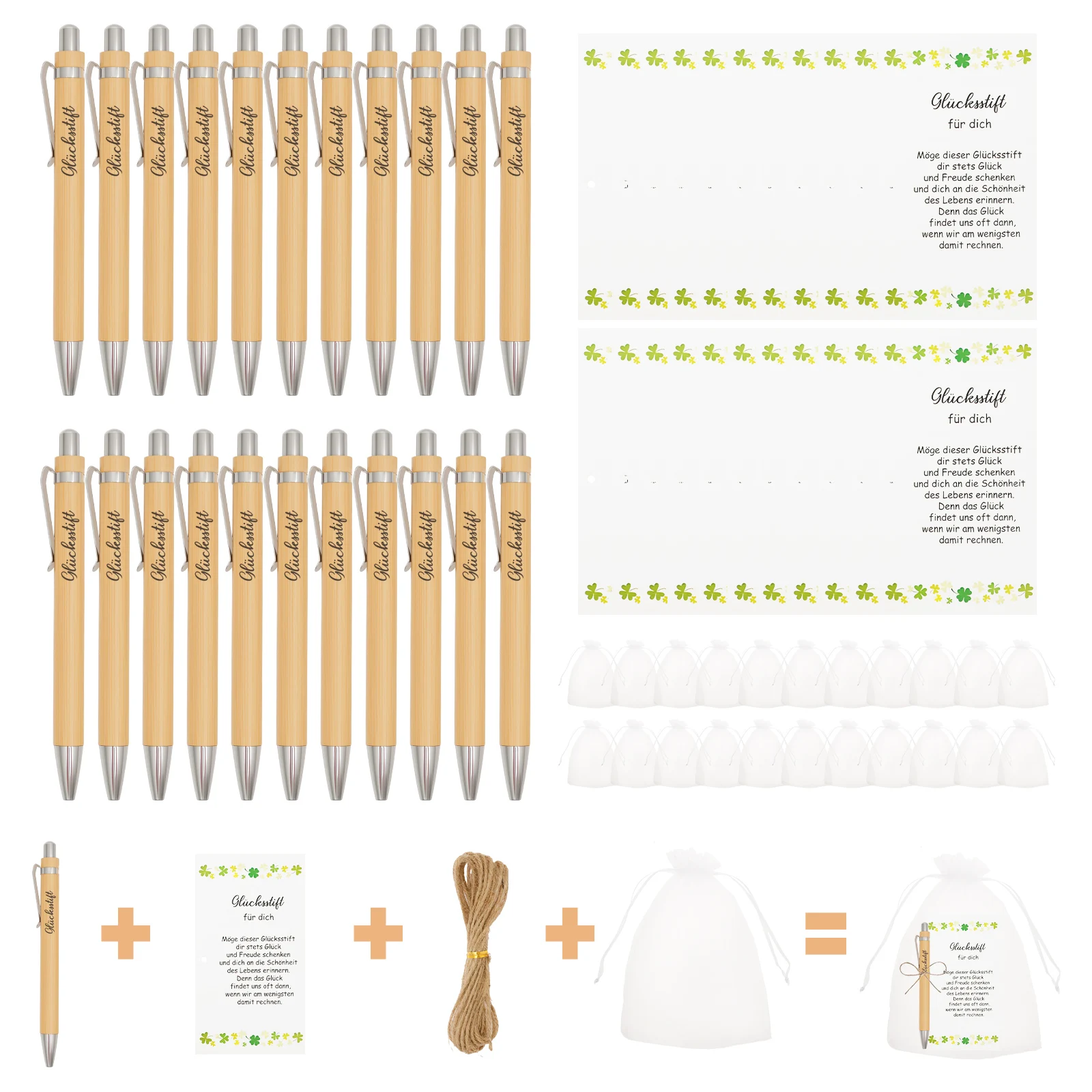 

24 Sets Employee Appreciation Pen Bamboo Thank You Pen with Hemp Rope Card and Clear Gauze Bag for Coworker Staff Teacher