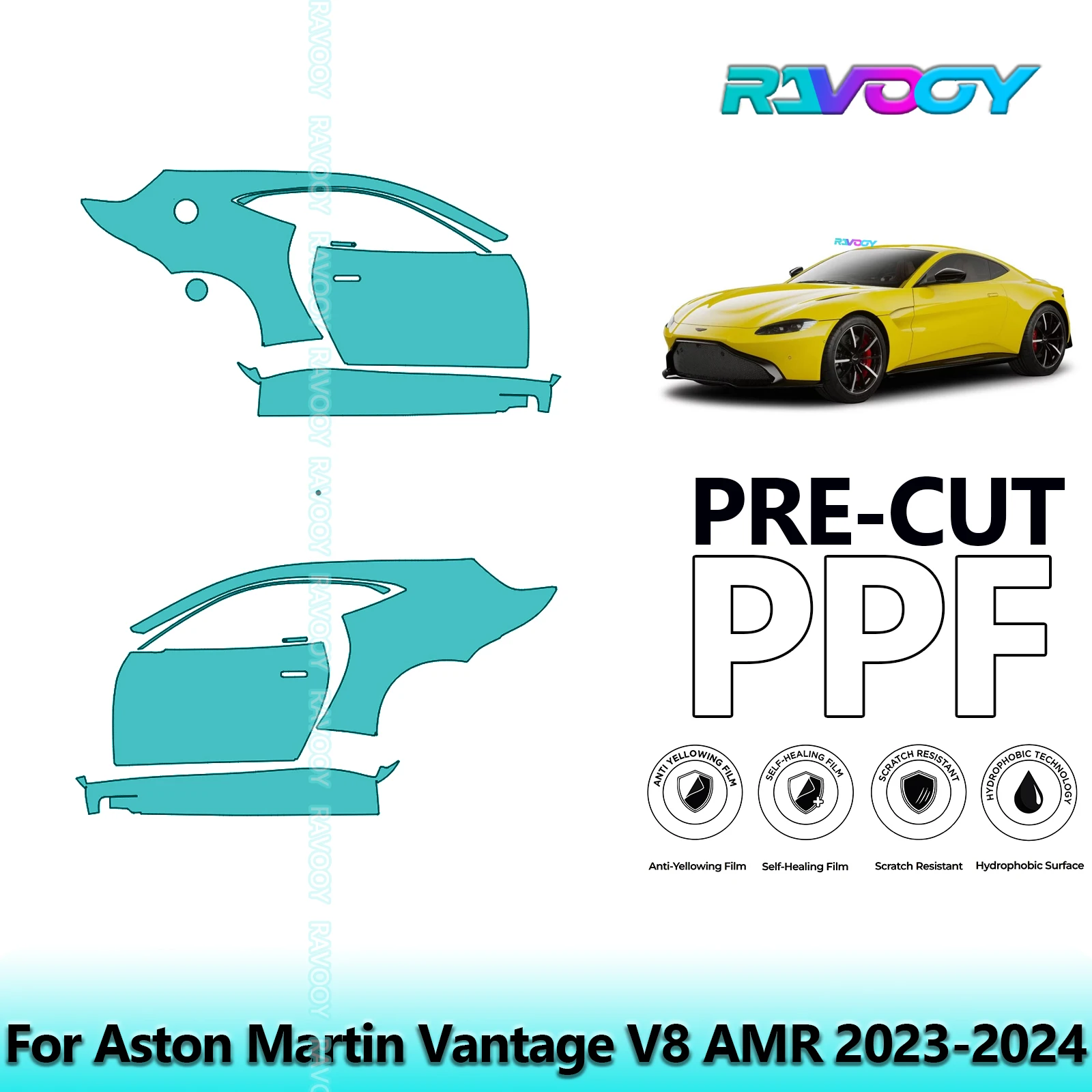 

For Aston Martin Vantage V8 AMR 2023-2024 8.5mil Clear Matte Pre-Cut PPF Door & A/B Pillar Kit TPU Paint Protection Film Set