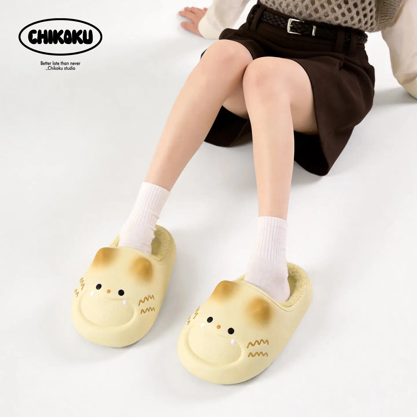 Cute Cartoon Cat Paw Slippers Women Men Winter Waterproof Thick Sole Plush Anti Slip Indoor Home Footwear Soft Warm House Slides view 2